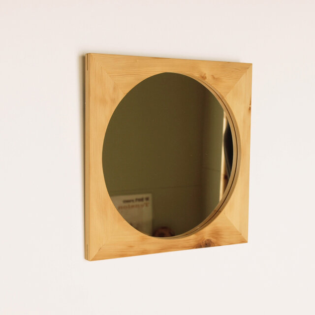 木製 鏡「四角に丸」ツガ材1　ミラーの画像1枚目