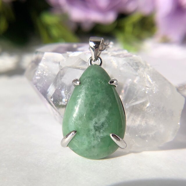 大粒!天然翡翠シルバーロングネックレス8.62ct☆ ミャンマー産の原石から磨きました!の画像1枚目
