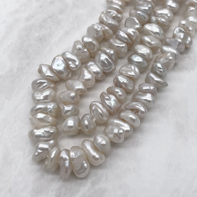 淡水パール 縦穴 花びら ペタル バロック ケシ 4粒 6~8mm*6~8mm シルバーホワイト系 小粒