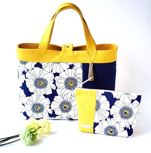 一点もの！デザイナーズデザイン・デイジー柄のトートバッグ