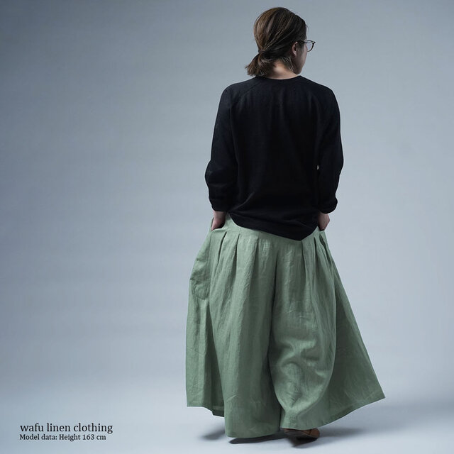 wafu】Linen Pants 袴(はかま)パンツ/青磁鼠(せいじねず) b002k-snz1  iichi  日々の暮らしを心地よくするハンドメイドやアンティークのマーケットプレイス