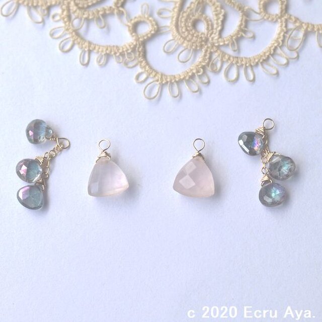 *drastic*ローズクォーツとミスティックトパーズの2wayピアスチャーム