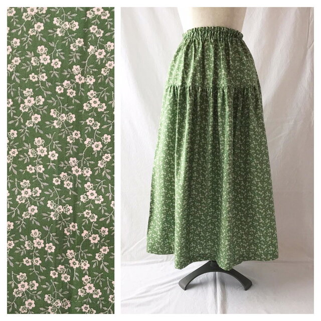 85cm丈：グリーンを愛する人のティアードスカート（A柄）