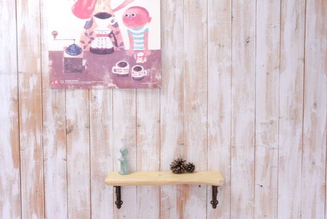 アンティーク加工の棚板 42㎝ (クリームイエロー)の画像1枚目
