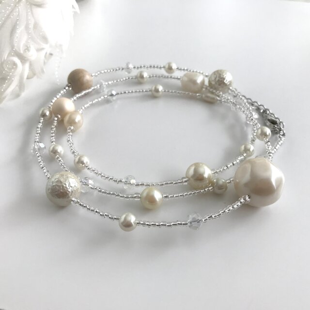 バロックパール 大ぶり ロングネックレス ホワイト 白