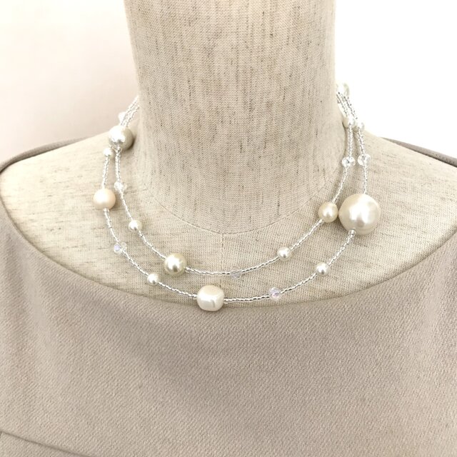 バロックパール 大ぶり ロングネックレス ホワイト 白