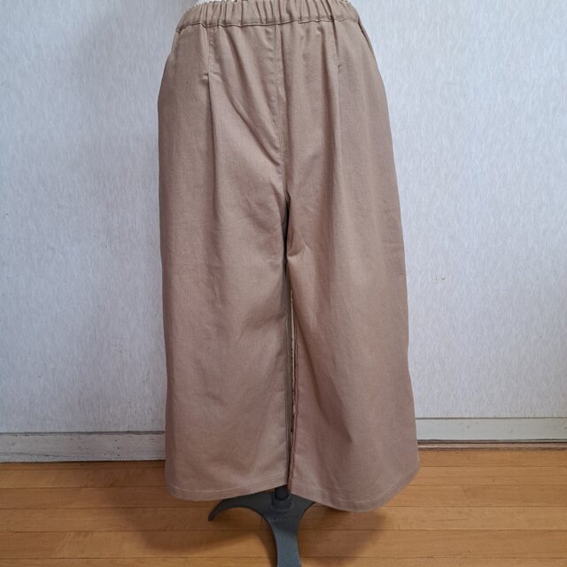 ベージュ　ガウチョパンツ　キュロットパンツ　ベージュ　綿麻　Lサイズ　11号