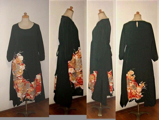 留袖リメイク♪菊の刺繍が素敵な留袖ワンピース♪裾変形♪ハンドメイド
