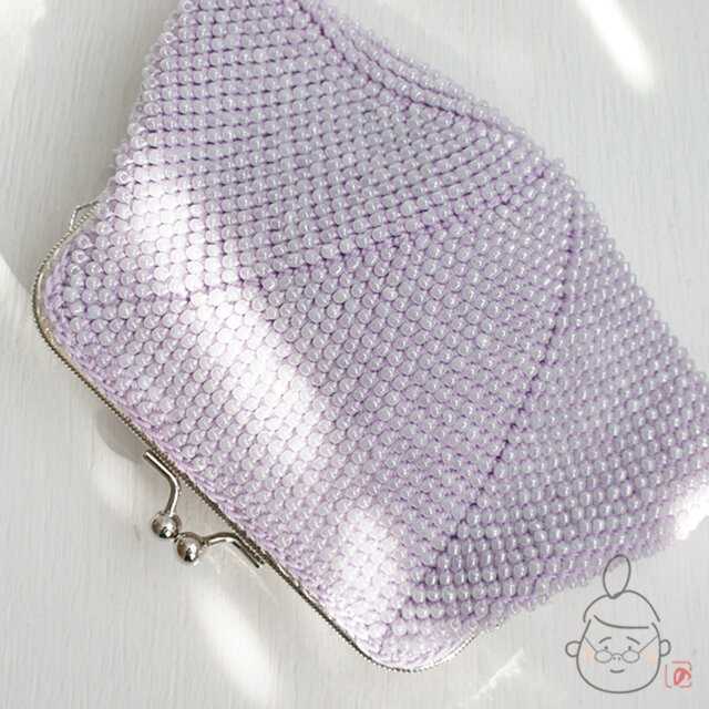 ばあば作☆☆さらに大きめ☆ガラスビーズのスクエアがま口　(アイリス・1164)