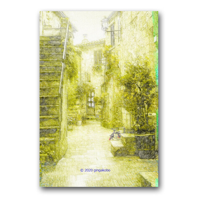 「ひそやかな路地裏」 ほっこり癒しのイラストポストカード2枚組 No.1018の画像1枚目