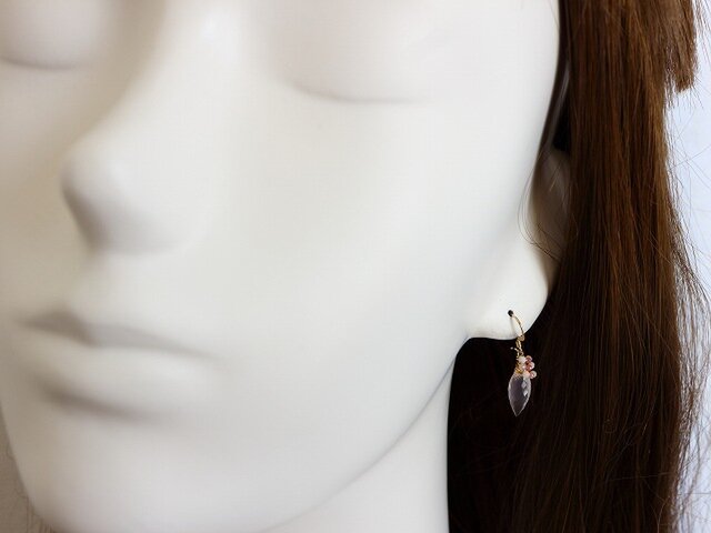 桜＊蕾＊ローズクォーツ＊マーキーズ＊ピンクオパール＊14kgfピアス