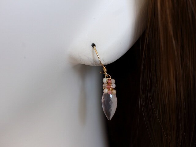 桜＊蕾＊ローズクォーツ＊マーキーズ＊ピンクオパール＊14kgfピアス