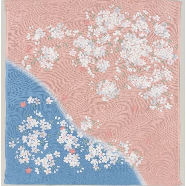 風呂敷　ふろしき　弁当箱包み　宇野千代　さくら　あかつき桜　青　レーヨン100％　68cm幅　春贈答品