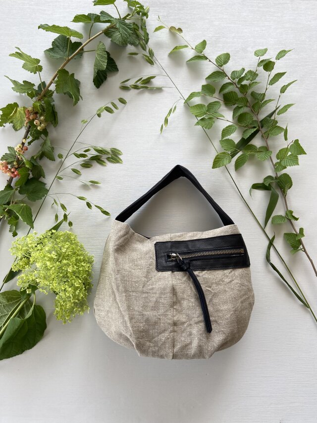 ミリタリーリネン×ホースレザー＊ミニバッグ＊オプションにてポシェットに変更可能