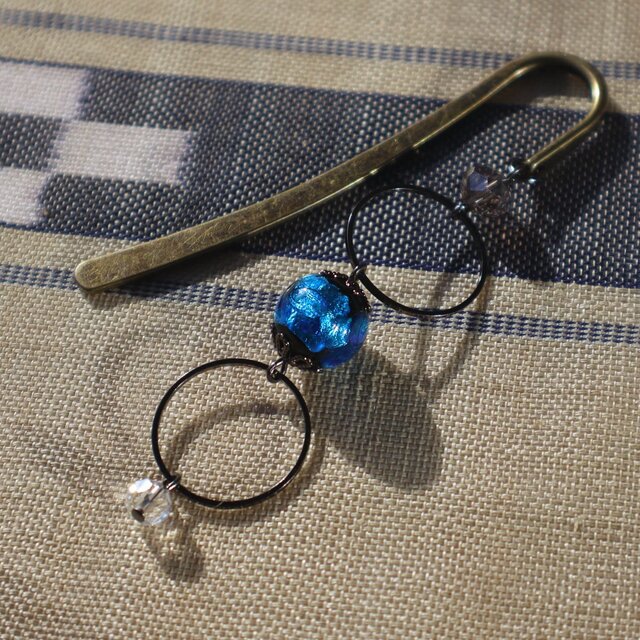 ブックマーク ほたる玉 かんざし 蓄光 とんぼ玉 ブルー 青 | iichi