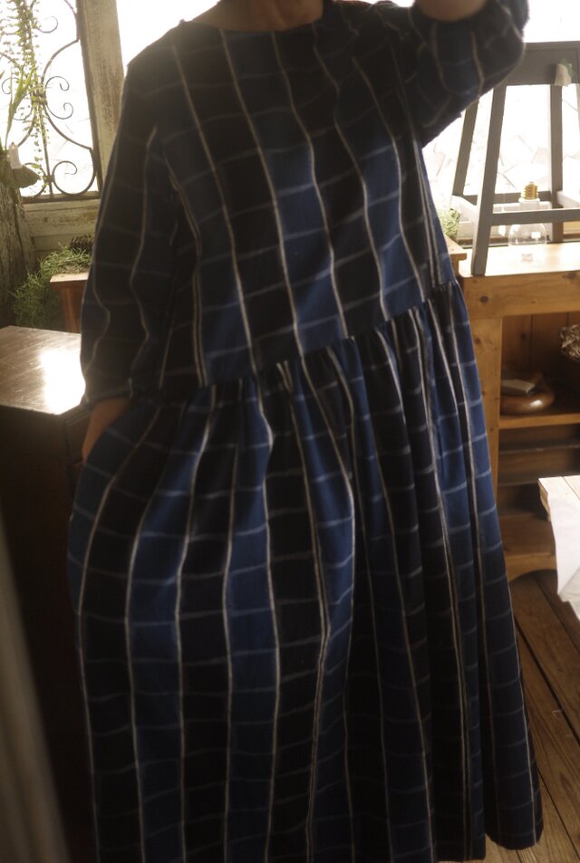 k様専用 久留米絣ギャザーワンピースの画像1枚目