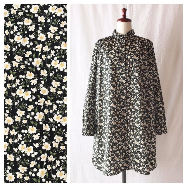 ワイルドローズのチュニックワンピース(ブラック）