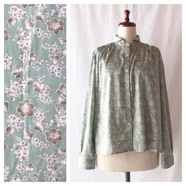 【すっきり見え】コットンサテンのギャザーブラウス（エリーゼ：ミント）