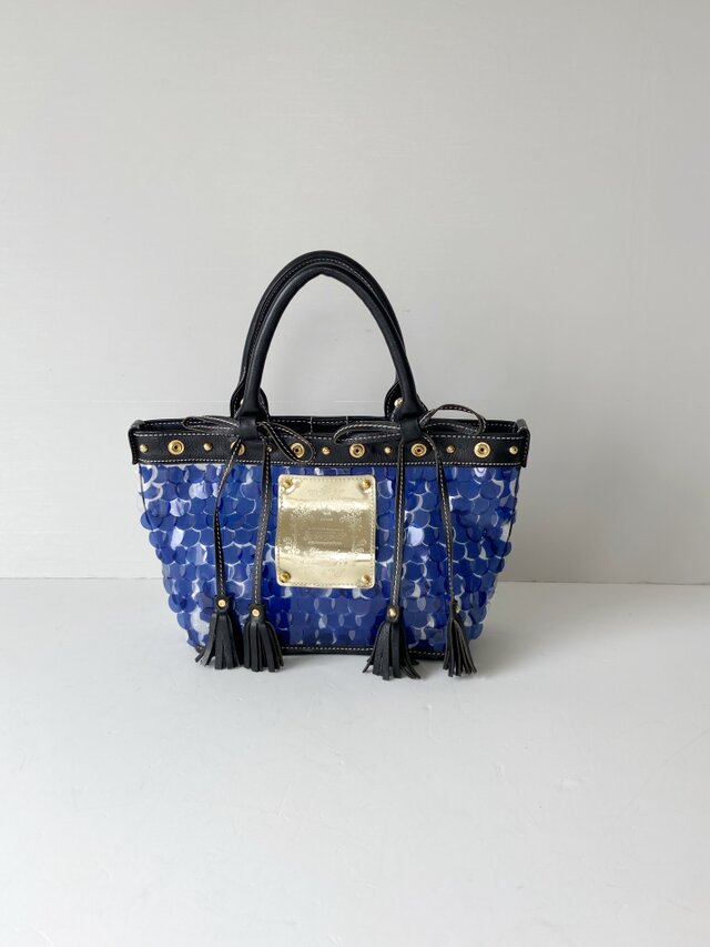 マーメイド＊ネイビー＊スパンコールバッグ＊本革コンビ