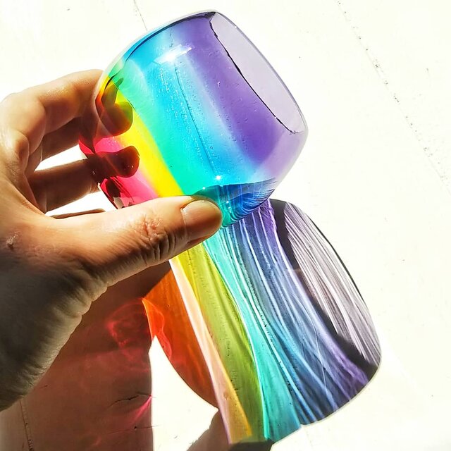 虹色のまんまるグラス パープルリップ✱ご注文前にメッセージをお願いしますの画像1枚目