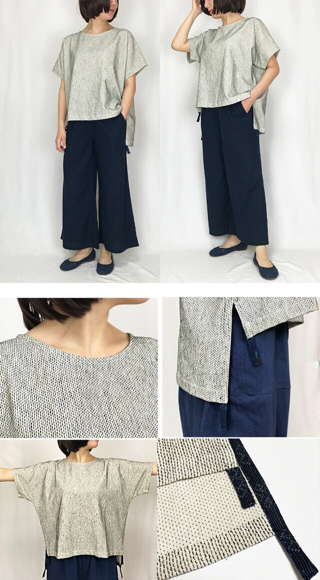 再販！刺し子織り着物古布付きトップス、ゆったりサイズ iichi 日々の暮らしを心地よくするハンドメイドやアンティークのマーケットプレイス