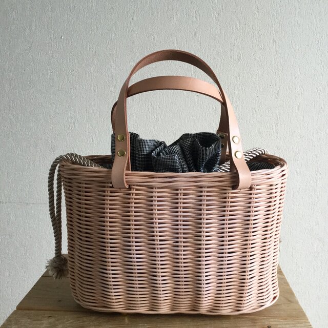 手編みの籐かごバッグ/Megg Bag panier/グレンチェック ／かごバッグ