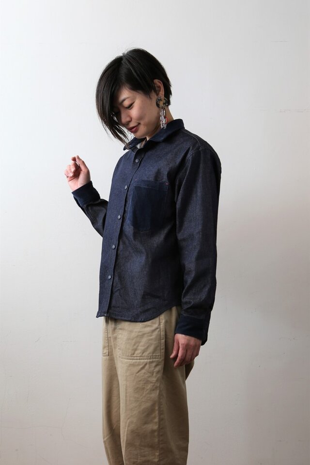 【ユニセックス】サンデーシャツ/デニム×インディゴクレリックシャツの画像1枚目