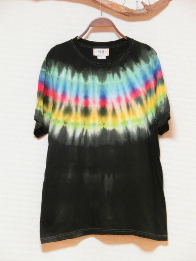 タイダイ　絞り染め　Hippies Dye☆Ｔシャツ　Lサイズ　ネイティブ風タイダイ☆ブラック☆ HD11-52