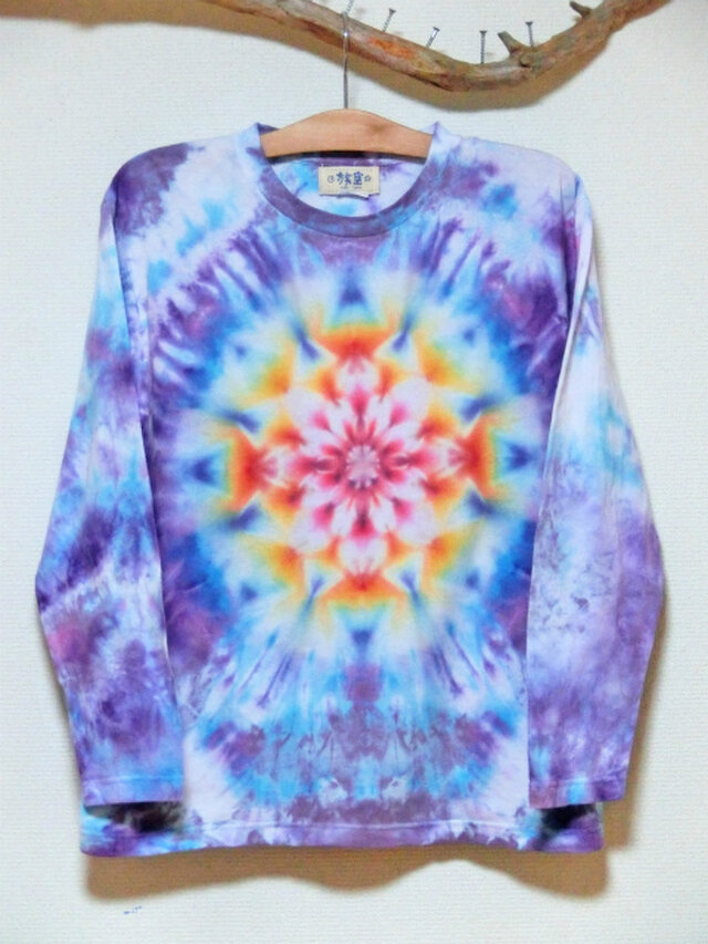 HIPPIES DYE 手染めタイダイ絞り染め　マンダラ 長袖Ｔシャツ♪Mサイズ HD11-51