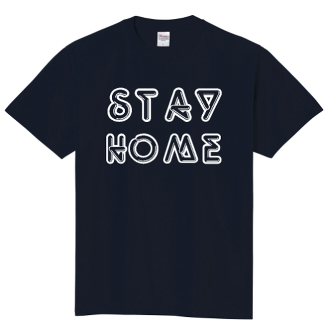 「STAY HOME」 ーおうちですごそうー オリジナルTシャツ ① <ネイビー×ホワイト> の画像1枚目
