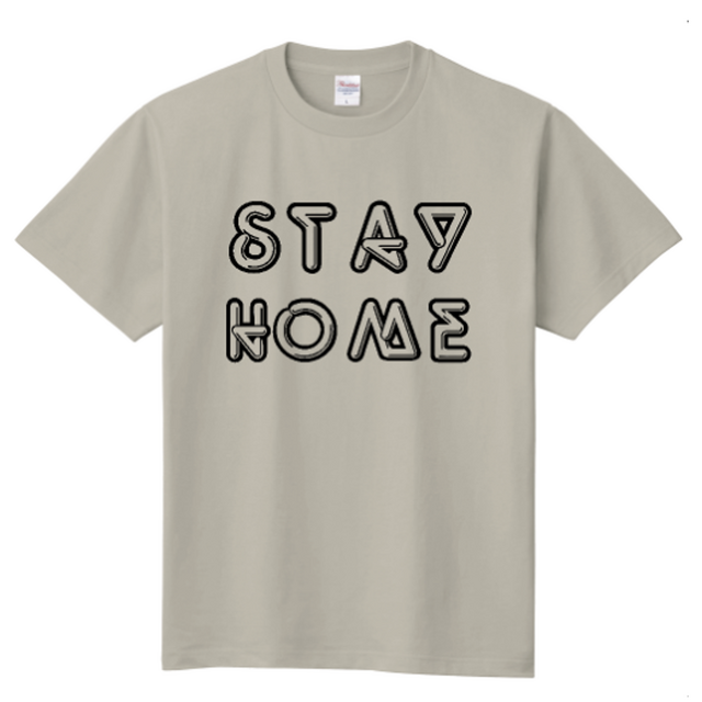 「STAY HOME」 ーおうちですごそうー オリジナルTシャツ ① <ライトグレー×ブラック> の画像1枚目