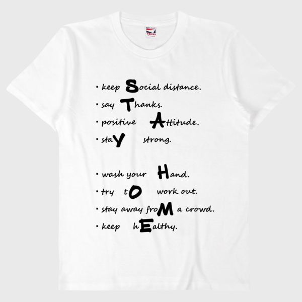 「STAY HOME」 ーおうちですごそうー オリジナルTシャツ ② <ホワイト×ブラック> の画像1枚目