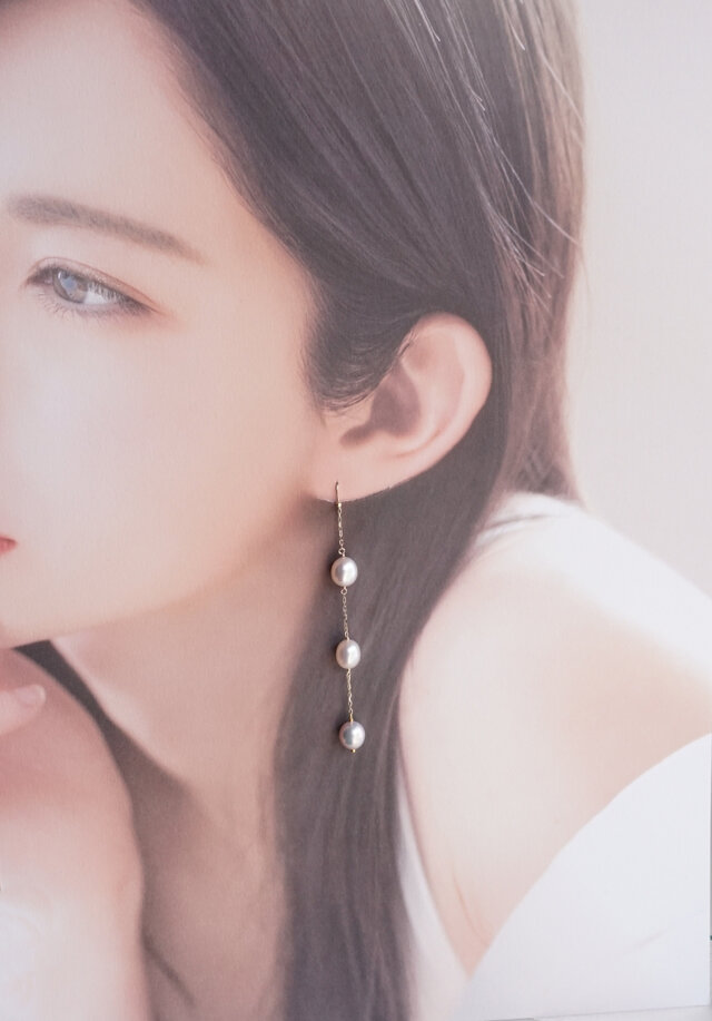 パールロングピアスK10イエローゴールド 色：ピンク