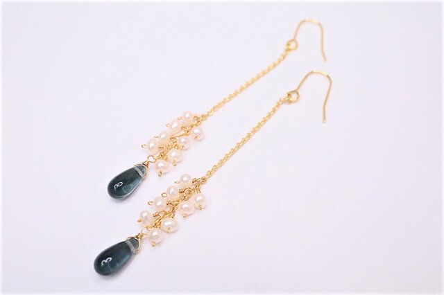 マーメイド/淡水パールとモンタナブルードロップピアス Mermaid pierced earrings P0084の画像1枚目