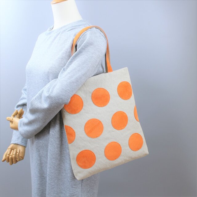 革ドットのトートバッグ オレンジスエード Iichi ハンドメイド クラフト作品 手仕事品の通販