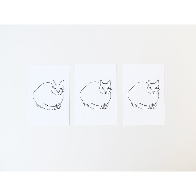 一筆書きの猫 ポストカード 3枚セット Iichi ハンドメイド クラフト作品 手仕事品の通販