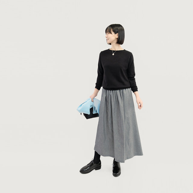 岡山デニム 毎日を上質に心地よく グレー ヘリンボーン ギャザー