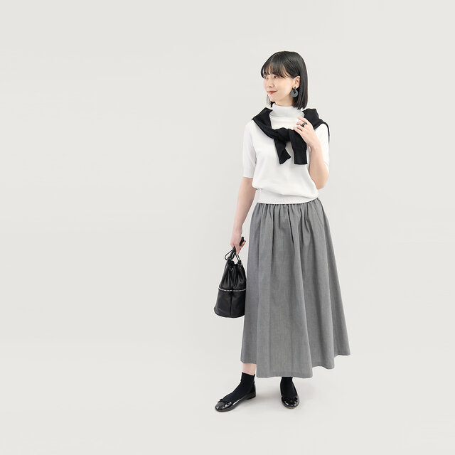 岡山デニム 毎日を上質に心地よく グレー ヘリンボーン ギャザー