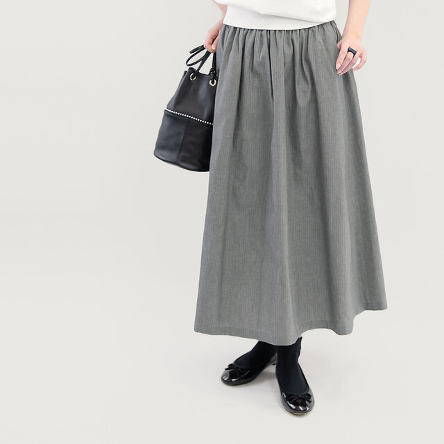 岡山デニム 毎日を上質に心地よく グレー ヘリンボーン ギャザー