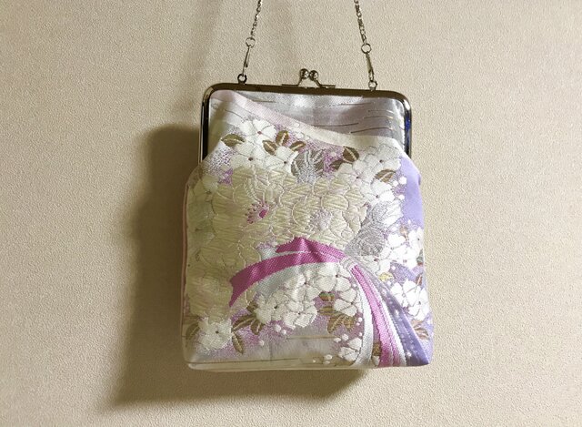 ★御朱印ケース がま口タイプ ピンク×パープル桜の花束柄帯地 ★の画像1枚目