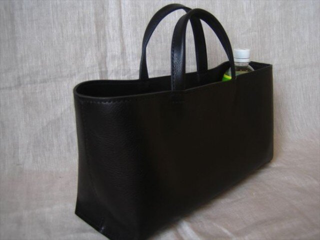 受注生産】イタリア製牛革のしっかり横長トートバッグ（黒色・L