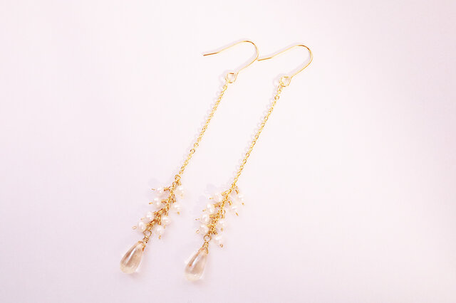 マーメイド/淡水パールとシャンパンゴールドドロップピアス Mermaid pierced earrings P0085の画像1枚目