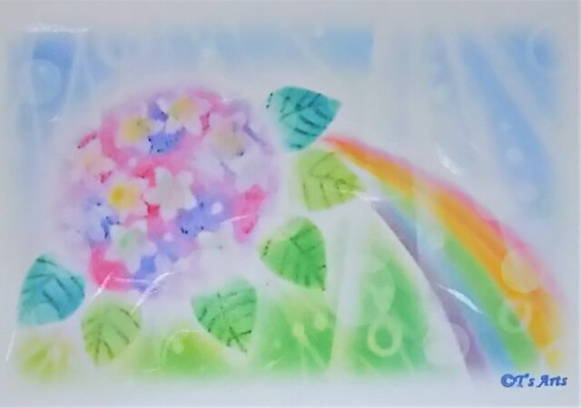 虹と紫陽花の彩り風景 ポストカード2枚セット(和紙) パステルアート・イラスト iichi  日々の暮らしを心地よくするハンドメイドやアンティークのマーケットプレイス