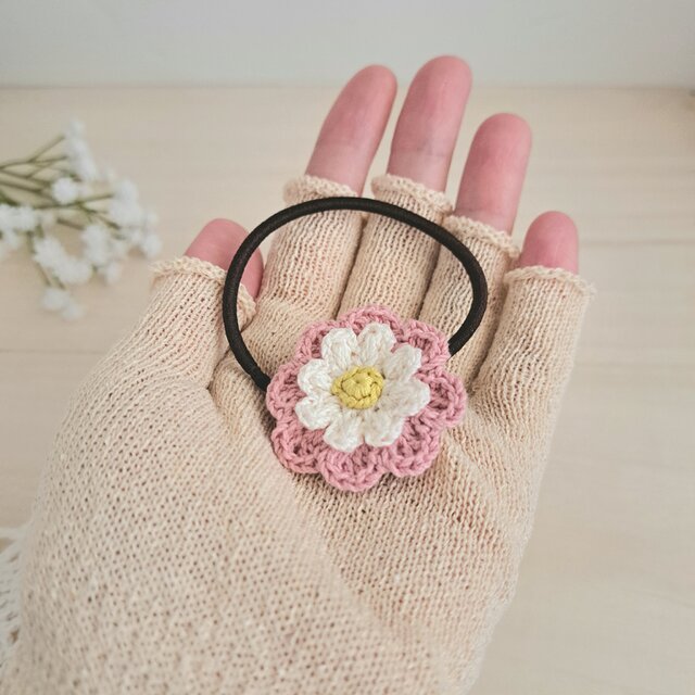 New！選べる！コットン糸で編むナチュラル雰囲気のお花ヘアゴム