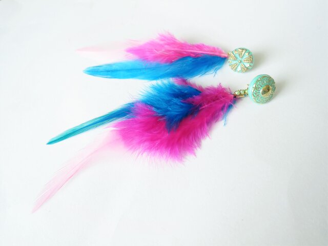 フェザーピアス 2ウェイ vintage btn earrings 2way <PE1-0420>の画像1枚目