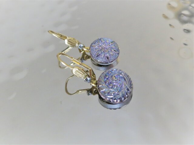 ヴィンテージガラスボタン ピアス vintage btn earrings <PE6-0420>の画像1枚目