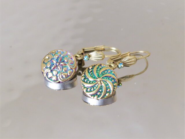 ヴィンテージガラスボタン ピアス vintage btn earrings <PE9-0420