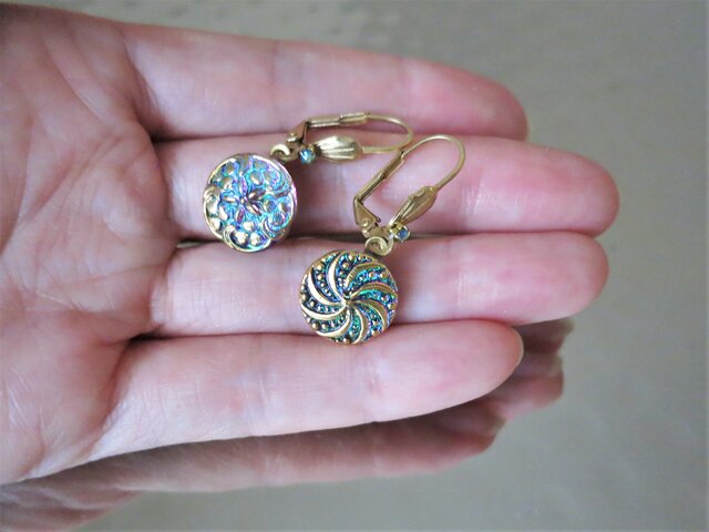 ヴィンテージガラスボタン ピアス vintage btn earrings <PE9-0420