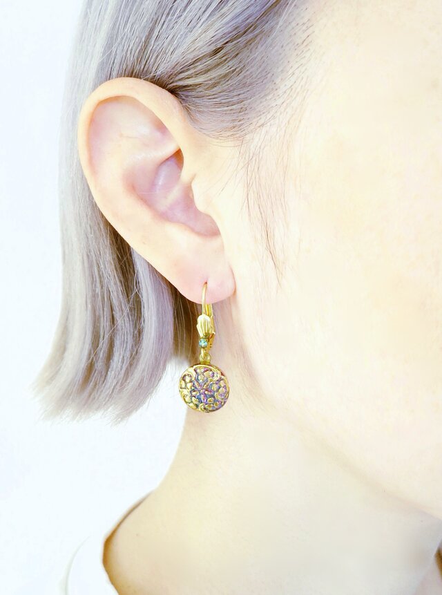 ヴィンテージガラスボタン ピアス vintage btn earrings <PE9-0420 