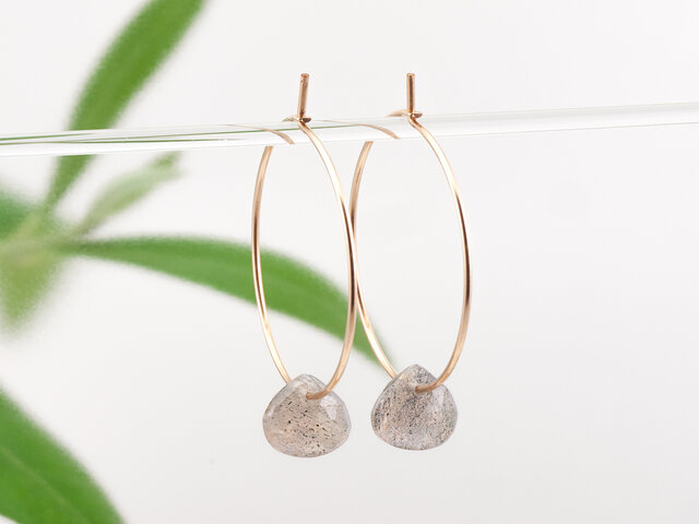 14KGF Stone Hoops / Labradoriteの画像1枚目